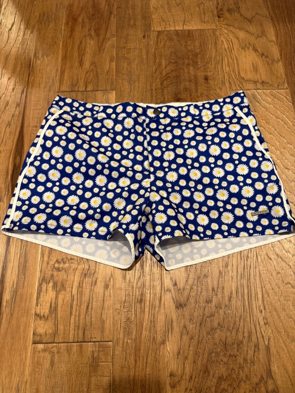 Parke & Ronen Royal Blue Daisy Swim Trunks with White Piping